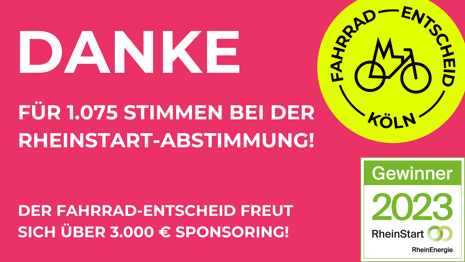 Danke für 3.000 Stimmen beim RheinStart-Wettbewerb!